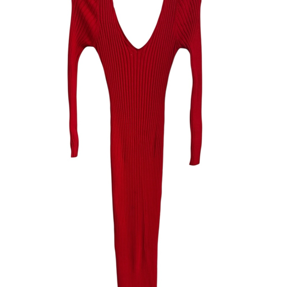 Elegant Red Ribbed Knit Dress